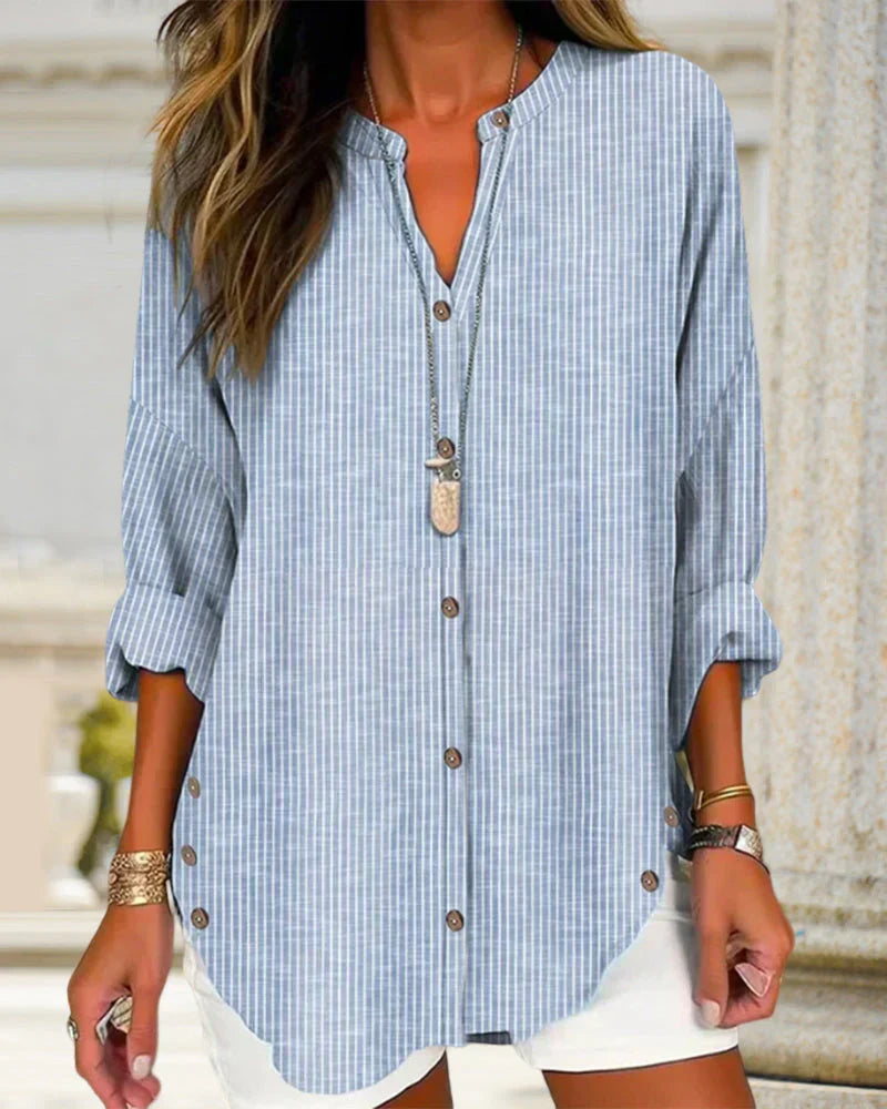 Tamsin - Elegant Stripe Pattern V-Neck Top