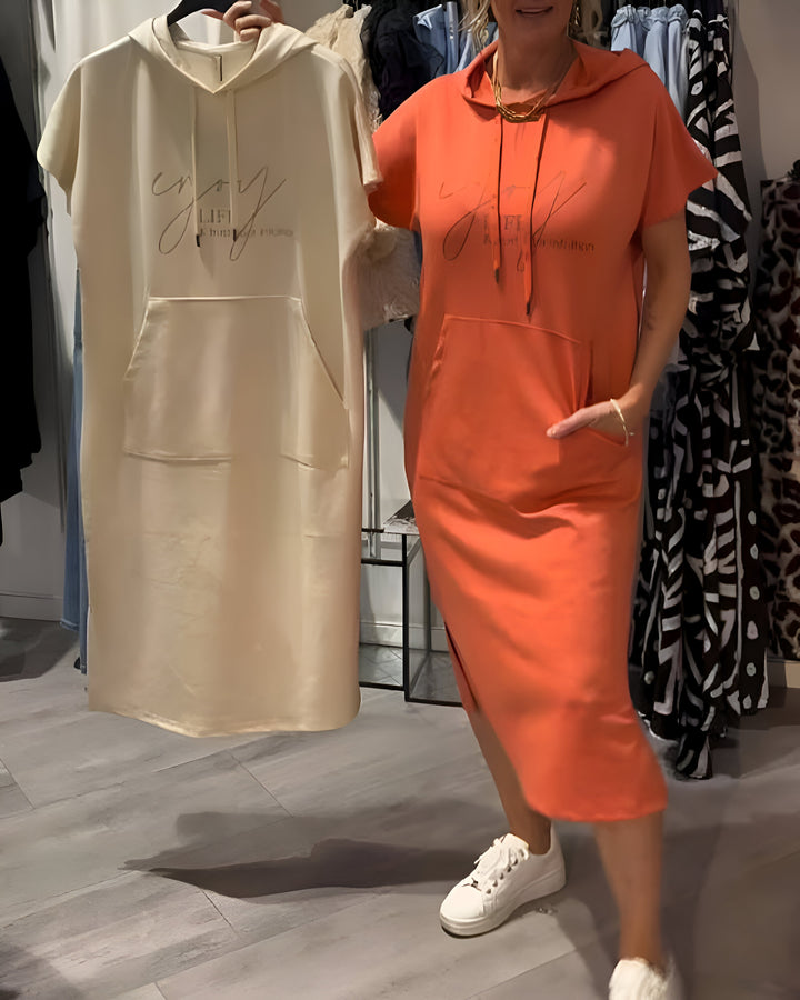 Parker - Casual Letter Print Hooded Pullover Dress