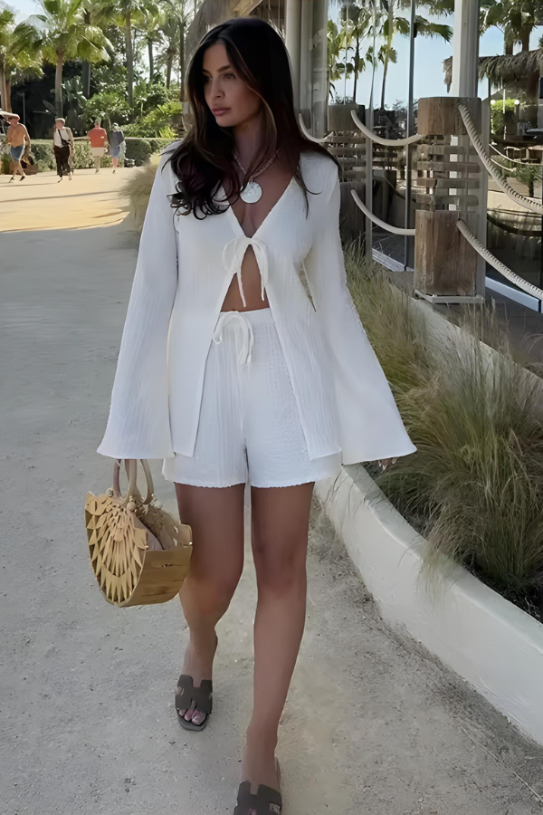 Bellamy - Flared Sleeve Lace Up Shirt and Shorts Set