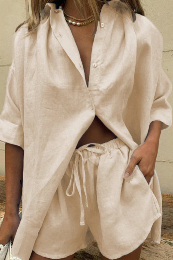 Beatrice - Oversized Button Down Shirt and Short Set
