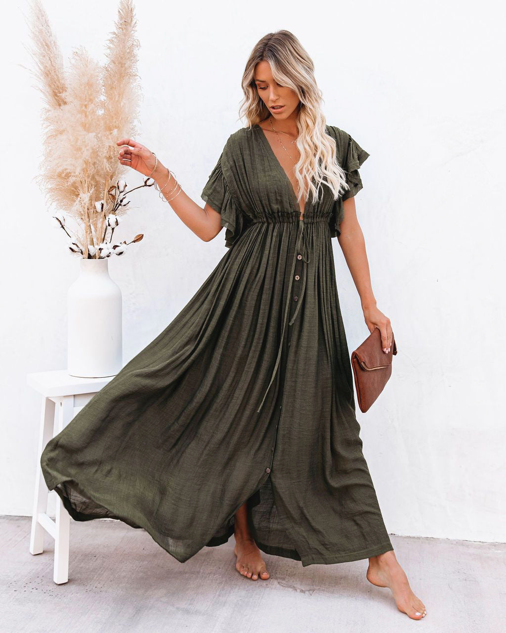 Audra - Boho V-Neck Kimono Beach Cover-Up Dress