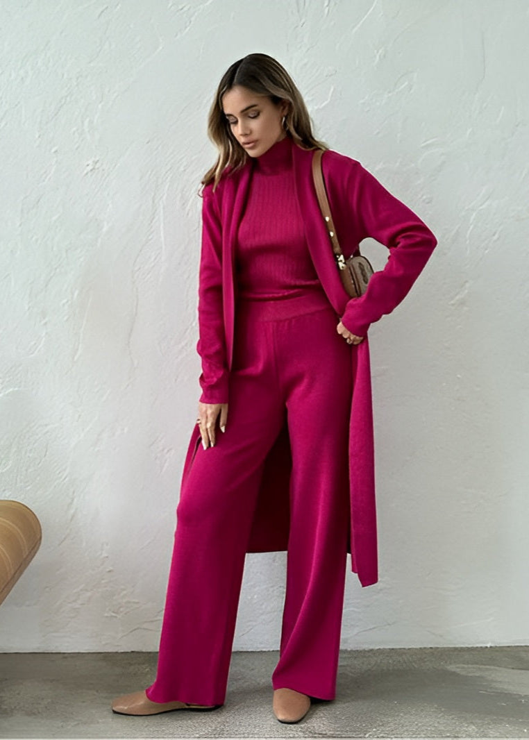 Bianca - Elegant Ribbed Knit 3-Piece Loungewear Set
