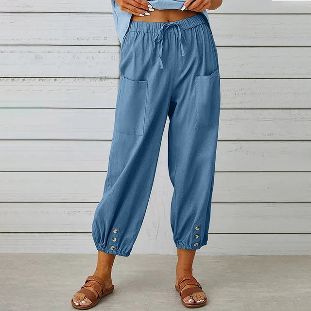 Zuri - High Waist Loose Cotton Linen Pants