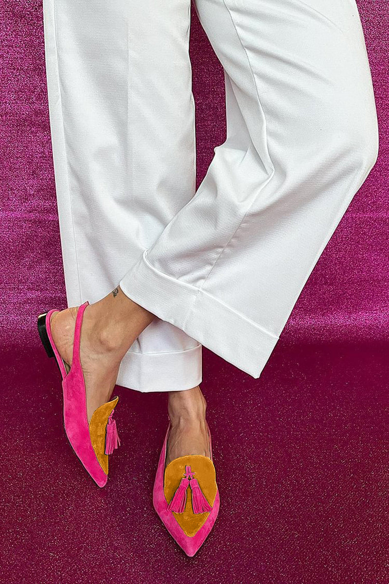 Frendessa | Colorful ballerinas with fringes and a decorative ankle strap