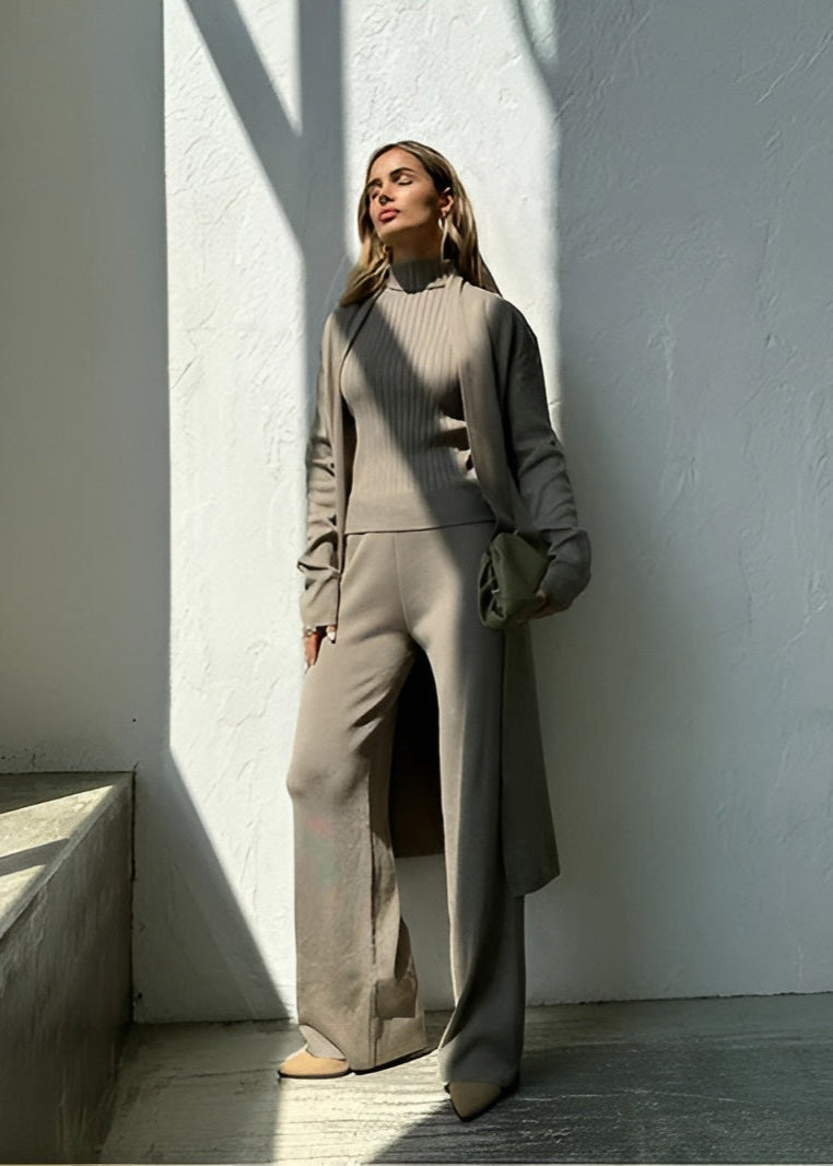 Bianca - Elegant Ribbed Knit 3-Piece Loungewear Set