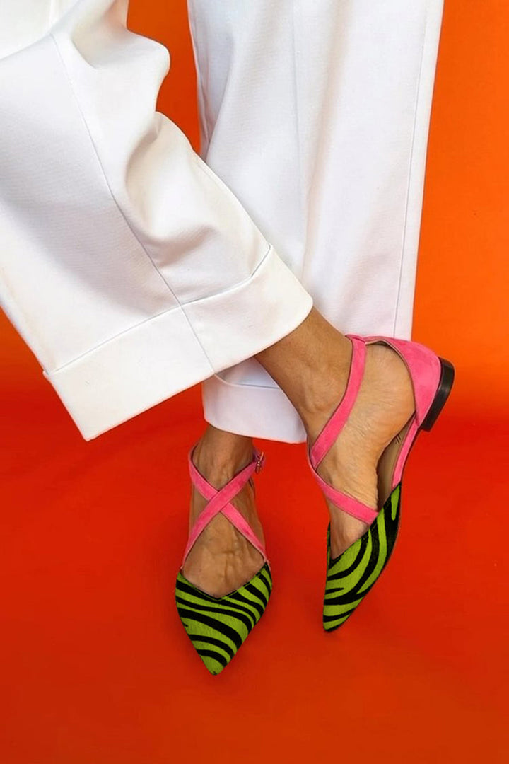 Zarella | Zebra-Striped Flat Sandals with Crossed Ankle Straps
