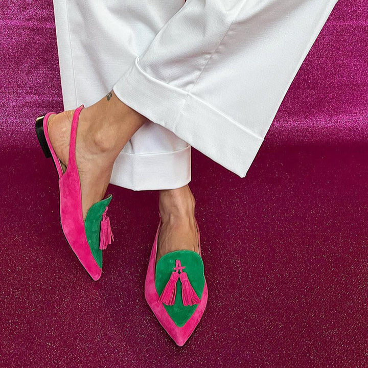 Frendessa | Colorful ballerinas with fringes and a decorative ankle strap