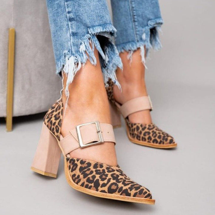 Selveta | Leopard Print Suede Stable Heel Sandals